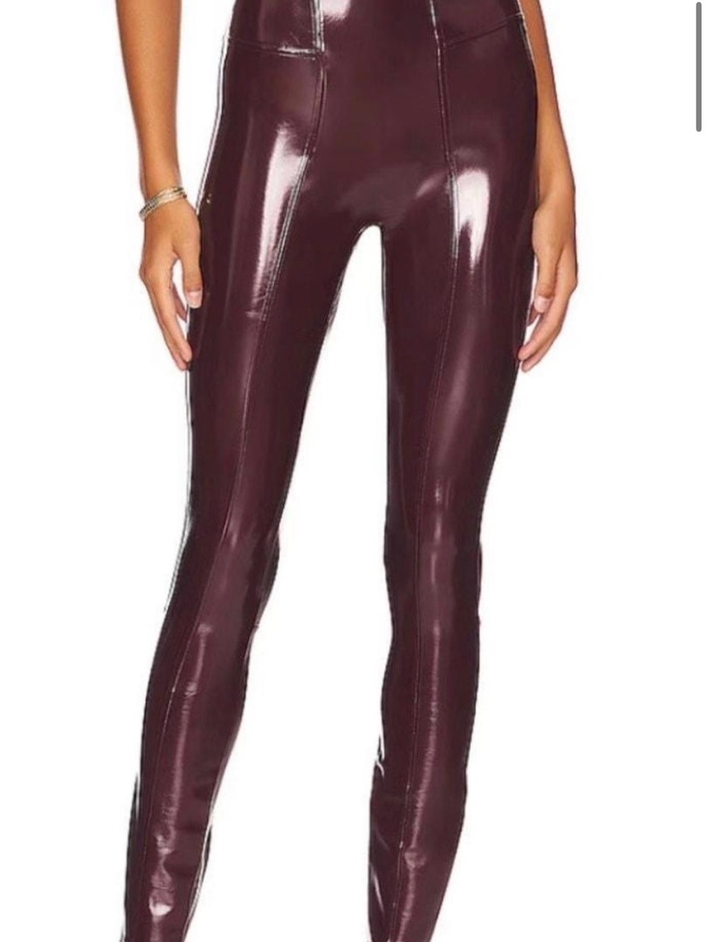 SPANX Faux Patent Leather Leggings Skinny Pants Ruby Red Medium NWT Shapewear